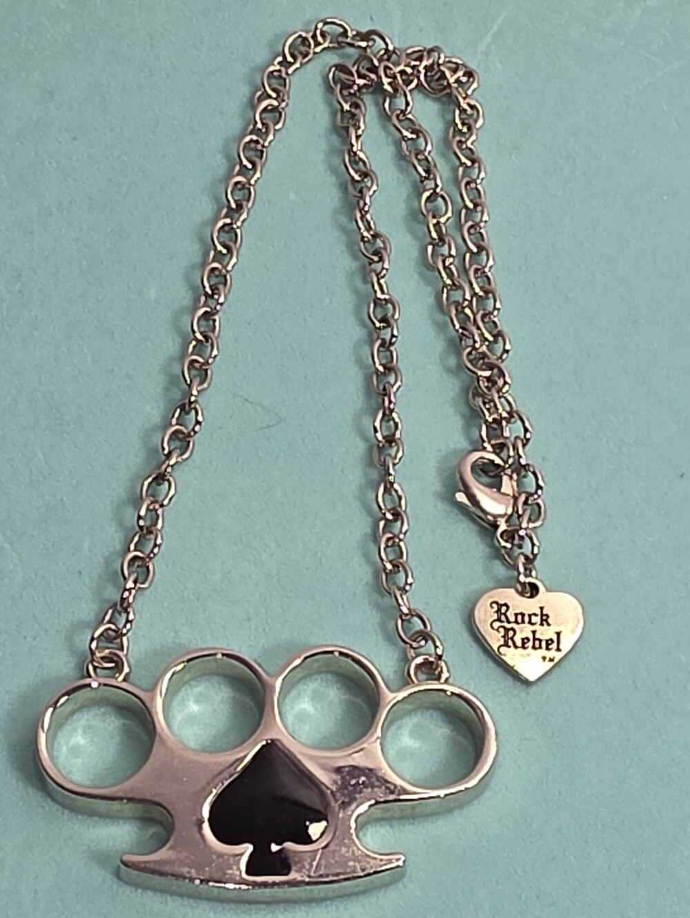 2624, Y2K Rock Rebel Ace of Spades Knuckle Duster Charm Necklace